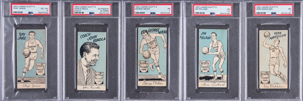 1950-51 Scotts Potato Chips Collection (5 Different) Including Mikan - #3 on the PSA Set Registry!